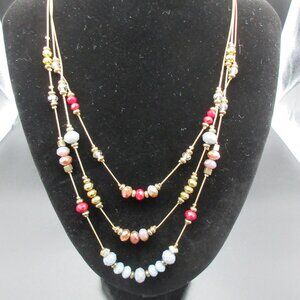 3 Strand Gold Toned Necklace with Beads